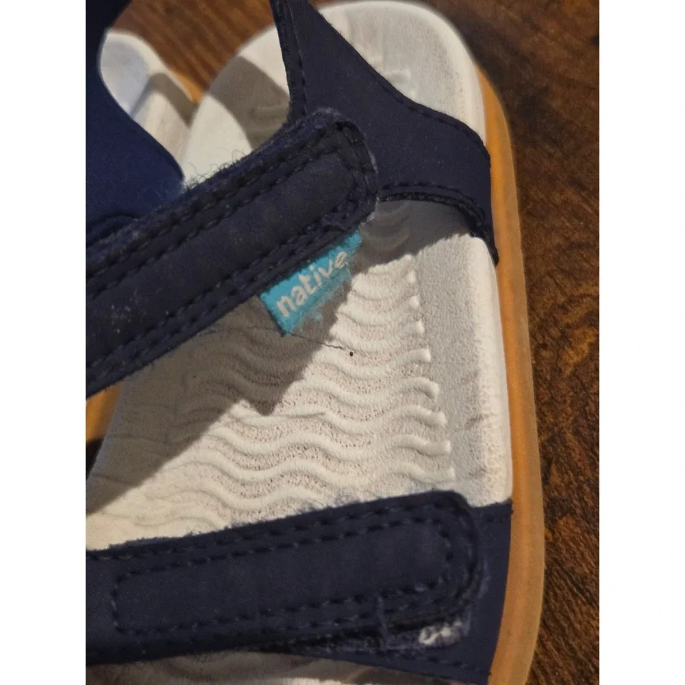 Native Charley Kids Navy Blue White Adjustable Strap Water Sandals Gum Sole